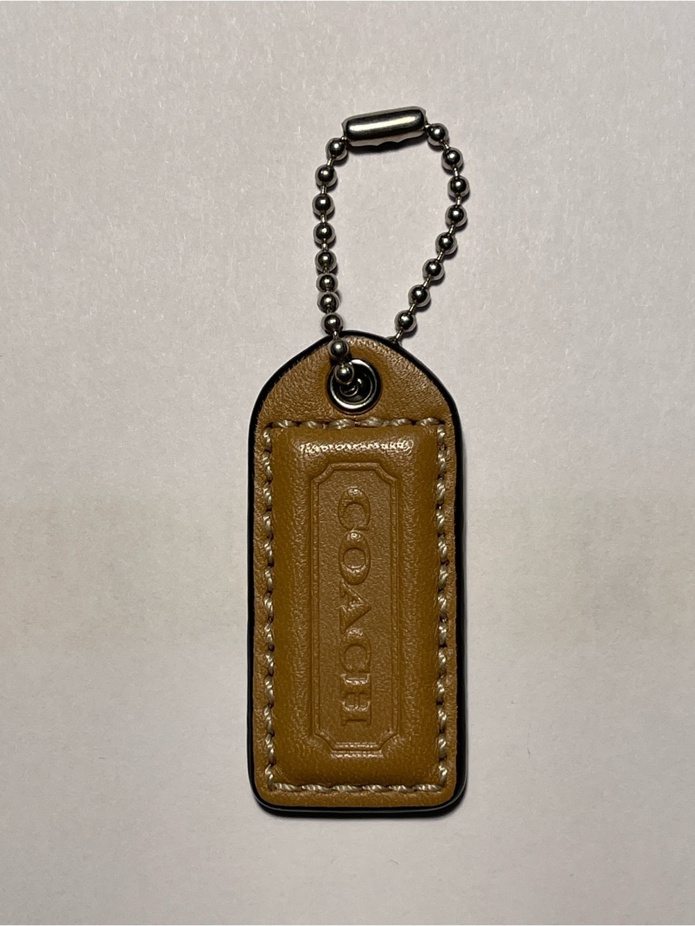 Coach Tan Leather Hang Tag with Ball Chain